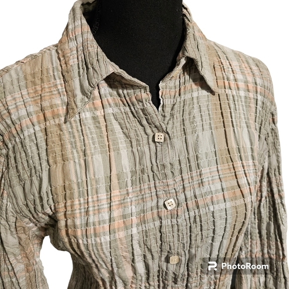 Dressbarn Earthtone Colored Crinkle Style Button Up Blouse Size M - Picture 6 of 8